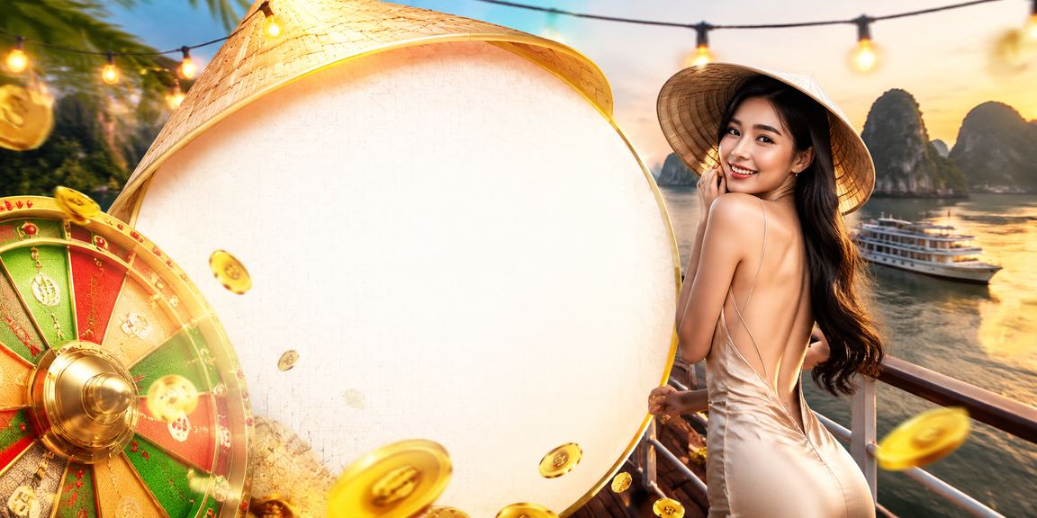 Phong cảnh Vịnh Hạ Long kết hợp hình ảnh roulette và nón lá Việt Nam