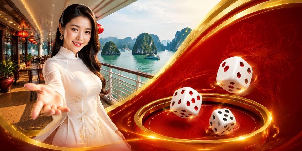 Khung cảnh Vịnh Hạ Long với trò chơi tài xỉu xúc xắc truyền thống và tà áo dài Việt Nam